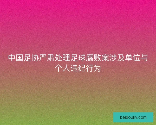 中国足协严肃处理足球腐败案涉及单位与个人违纪行为 中国足协严肃处理足球腐败案涉及单位与个人违纪行为